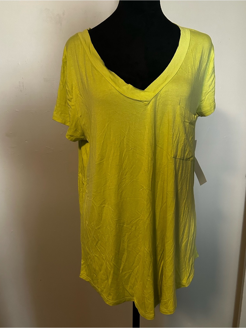 Mono B Bright Lime V-Neck Short Sleeve Tee with Chest Pocket